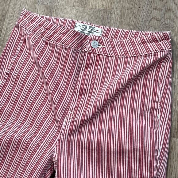 Free People Be Mine Denim Flare Jeans size 27 red white stripe heart We the Free - Picture 5 of 11